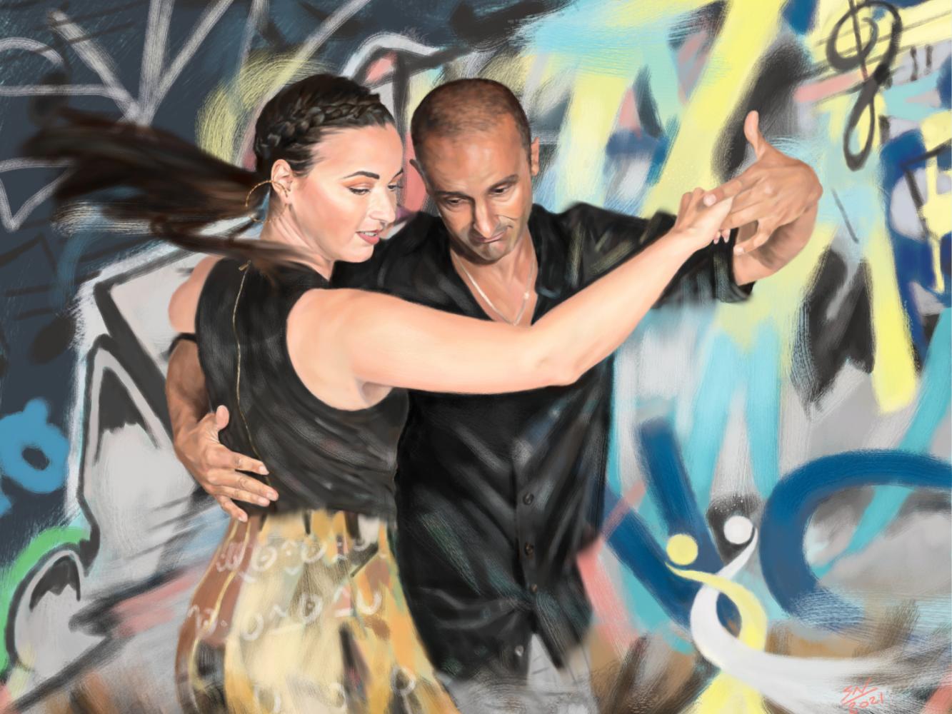 painting of two salsa dancers