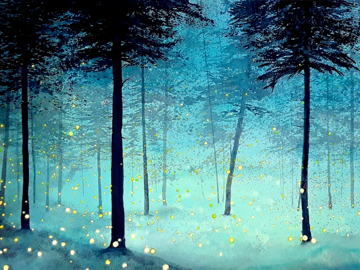 Alvaro Petritoli ‘Bioluminescence, double path’ (ink on watercolour paper) 124x154cm