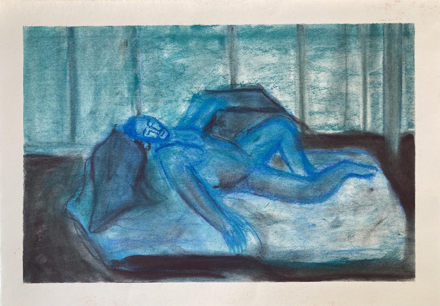 Painting of man reclining on bed