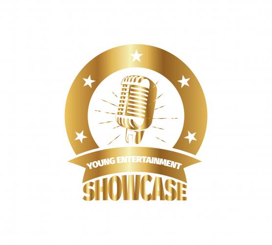 Gold logo with microphone in the centre. Providence House Young Entertainment Showcase